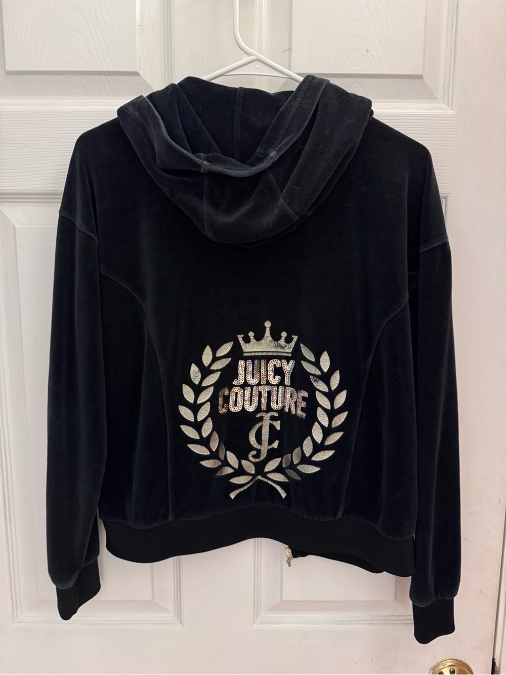 Juicy Couture Black Velour Zip Hoodie with Crest Logo
